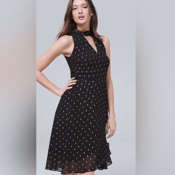Elegant Black and Gold Women's Dress by White House Black Market Sz 00 NWT - Picture 1 of 15